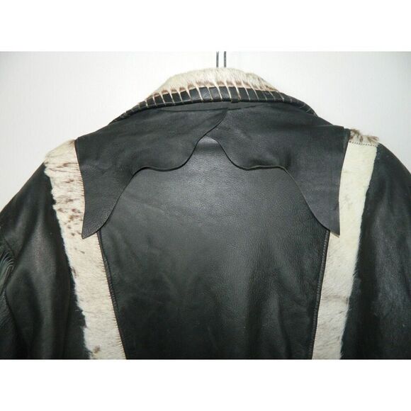 Vintage D. Frank Jacket Men Size‎ X-Large Black Leather White Fur Fringed Beaded - Picture 5 of 14